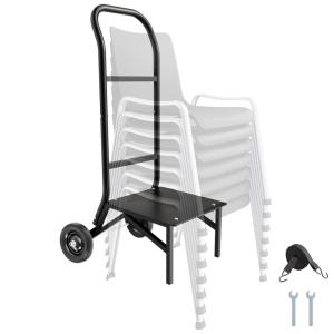 imageVEVOR Folding Chair Rack 300 LBS Capacity LShape Vertical Placement Chair Cart for 25 Chairs HeavyDuty Metal Chair Storage Dolly with Rubber Wheels MultiFunction Chair Holder Matte BlackStacking type