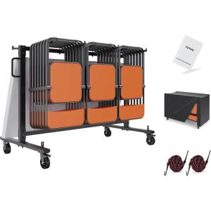 imageVEVOR Folding Chair Rack 400 LBS Capacity HeavyDuty Chair Cart for 42 Chairs or 12 Tables MultiFunction Chair Storage Dolly with Rubber Wheels and Holders Large Chair Holder Matte BlackBlack