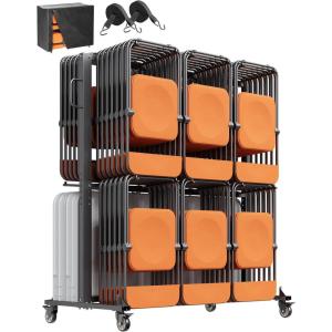 imageVEVOR Folding Chair Rack 800 LBS Capacity HeavyDuty Chair Cart for 84 Chairs 12 Tables42 Chairs DualLayer Chair Storage Dolly with Rubber Wheels and Holders Large Chair Holder Matte Black