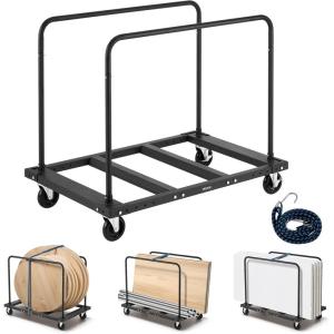 imageVEVOR Folding Table Cart 1800 LBS Heavy Duty Table Trolley with 5quot Swivel Wheels Black Desk Trolley for Garage Home Warehouse Party Event Hotel Furniture 10 Table Capacity1800LBS  Double Bar