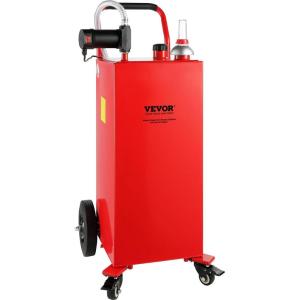 imageVEVOR Fuel Caddy 35 Gallon Gas Storage Tank on 4 Wheels with Manual Transfer Pump Gasoline Diesel Fuel Container for Cars Lawn Mowers ATVs Boats More YellowElectric Red