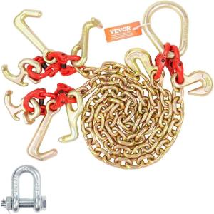 imageVEVOR G80 V Bridle Chain 516quot x 3 Towing Chain Bridle with R Hooks T Hooks J Hooks and Grab Hooks Transport Tow Chain Bridle with 10800 lbs Safe Working Load for Flatbed Truck Wrecker Recovery516Inch x 3FT