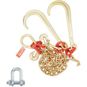 imageVEVOR G80 V Bridle Chain 516quot x 3 Towing Chain Bridle with R Hooks T Hooks J Hooks and Grab Hooks Transport Tow Chain Bridle with 10800 lbs Safe Working Load for Flatbed Truck Wrecker Recovery38Inch x 2FT