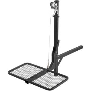 imageVEVOR Hitch Deer Hoist with Lifting System Platform 300 lbs Load Capacity Game Hoist Winch Lift with 2inch Receiver 360Degree Swivel Shaft ampamp Foldable HitchMounted Deer Hanger for Moving Game300 lbs