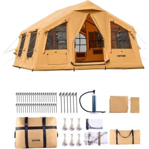 imageVEVOR Inflatable Tents for Camping Easy Setup Blow up Tent with Hand Pump 4 Season Glamping Tent with Stove Jack Doors ampamp Mesh Windows Storage Bag Included for Easy Taking812 Person With 2 Skylights