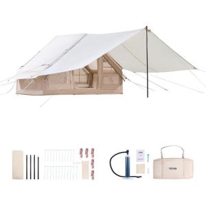 imageVEVOR Inflatable Tents for Camping Easy Setup Blow up Tent with Hand Pump 4 Season Glamping Tent with Stove Jack Doors ampamp Mesh Windows Storage Bag Included for Easy Taking35 Person With Canopy