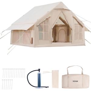 imageVEVOR Inflatable Tents for Camping Easy Setup Blow up Tent with Hand Pump 4 Season Glamping Tent with Stove Jack Doors ampamp Mesh Windows Storage Bag Included for Easy Taking46 Person