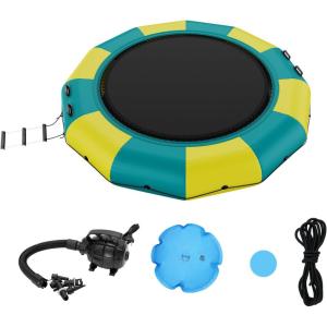 imageVEVOR Inflatable Water Bouncer 13ft Recreational Water Trampoline Portable Bounce Swim Platform with 3Step Ladder ampamp Electric Air Pump Kids Adults Floating Rebounder for Pool Lake Water Sports