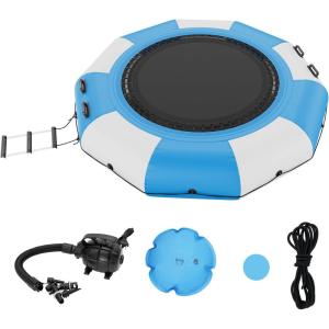 imageVEVOR Inflatable Water Bouncer 15ft Recreational Water Trampoline Portable Bounce Swim Platform with 3Step Ladder ampamp Electric Air Pump Kids Adults Floating Rebounder for Pool Lake Water Sportsblue