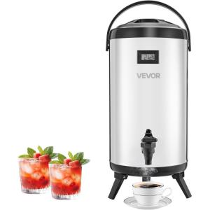 imageVEVOR Insulated Beverage Dispenser 15 Gal6L Stainless Steel Thermal Drink Server with Spigot ampamp Temp Display Suitable for Hot and Cold Drinks for Tea Coffee Water in Cafes ampamp Restaurants Silver24Gal 92L 1Pack