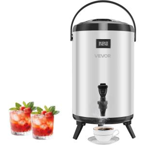 imageVEVOR Insulated Beverage Dispenser 15 Gal6L Stainless Steel Thermal Drink Server with Spigot ampamp Temp Display Suitable for Hot and Cold Drinks for Tea Coffee Water in Cafes ampamp Restaurants Silver32Gal 12L 1Pack