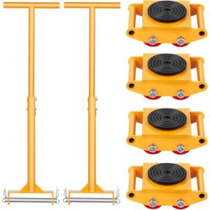imageVEVOR Machine Skate 6T Machinery Skate Dolly 13228 lbs Machinery Moving Skate Machinery Mover Skate with 360 Rotation Cap and PU Directional Rollers Heavy Duty Industrial Moving Equipment Yellowwith 135in handle