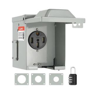 imageVEVOR Outdoor Electrical Outlet Box Dual 20 AMP WRTR GFCI Receptacle Rainproof 3R Enclosure Weatherproof Metal Power Switch Box with Cover for Halloween Christmas Decor Patio Lights ETL Listed50 Amp