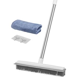 imageVEVOR Pet Hair Removal Broom 5846 in Adjustable Long Handle Rubber Broom with Built in Squeegee Reusable Dog Cat Hair Remover for Couch Furniture Hardwood Floor Tile