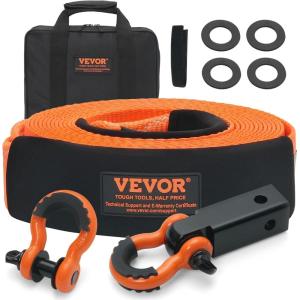 imageVEVOR Polyester Heavy Duty Tow Strap Recovery Kit 3quot x 30 ft MBS36000 lbs Winch Strap Triple Reinforced Loop Snatch Strap  2quot Shackle Hitch Receiver  34quot DRing Shackles 2PCS  Storage Bag