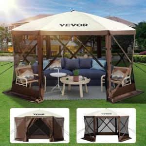 imageVEVOR Pop Up Gazebo Screen Tent 12 x 12 Ft 6Sided Camping Gazebo Instant Canopy Sun Shelter with 6 Removable Privacy Wind Cloths Mosquito Netting 300D Oxford Cloth for Patio Backyard Lawn