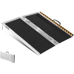imageVEVOR Portable Wheelchair Ramp 6FT NonSlip Aluminum Folding Handicap Ramp Door Threshold Ramps for Wheelchair for HomeWheel Chair Ramp Steps Cars Scooter Cart Curbs Stairs2FT For height 26