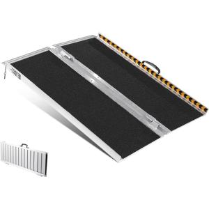 imageVEVOR Portable Wheelchair Ramp 6FT NonSlip Aluminum Folding Handicap Ramp Door Threshold Ramps for Wheelchair for HomeWheel Chair Ramp Steps Cars Scooter Cart Curbs Stairs3FT For height 39