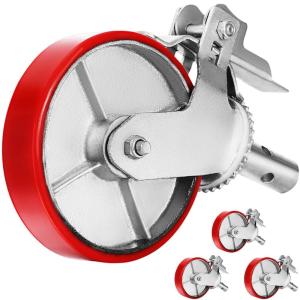 imageVEVOR Scaffolding Wheels 8quot Scaffold Wheels Set of 4 Heavy Duty Locking Casters 3200LBS Capacity Locking Stem Casters with Brake Red Polyurethane  Replacement for Scaffold ShelvesIron core