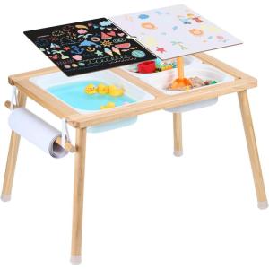 imageVEVOR Sensory Table for Toddlers Kids Activity Table with 3 Foldable Storage Bins ampamp Paper Roll Holder IndoorOutdoor Play Sand and Water Table Wooden Kids Sensory Drawing Table Gift for Boys Girls