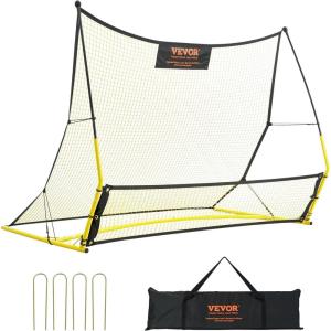imageVEVOR Soccer TrainerPortable Soccer Rebounder Net Iron Soccer Practice Equipment Sports Football Rebounder Wall with Portable Bag Perfect for Team Solo Training Passing Volley2in1 Nets6x4FT