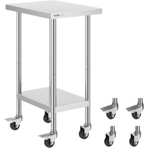 imageVEVOR Stainless Steel Work Table 30 x 48 x 38 Inch with 4 Wheels 3 Adjustable Height Levels Heavy Duty Food Prep Worktable for Commercial Kitchen Restaurant Silver24 x 18 x 38 Inch