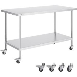 imageVEVOR Stainless Steel Work Table 30 x 48 x 38 Inch with 4 Wheels 3 Adjustable Height Levels Heavy Duty Food Prep Worktable for Commercial Kitchen Restaurant Silver30 x 60 x 38 Inch