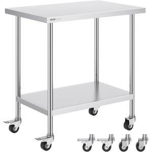 imageVEVOR Stainless Steel Work Table 30 x 48 x 38 Inch with 4 Wheels 3 Adjustable Height Levels Heavy Duty Food Prep Worktable for Commercial Kitchen Restaurant Silver24 x 36 x 38 Inch