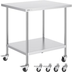 imageVEVOR Stainless Steel Work Table 30 x 48 x 38 Inch with 4 Wheels 3 Adjustable Height Levels Heavy Duty Food Prep Worktable for Commercial Kitchen Restaurant Silver30 x 36 x 38 Inch
