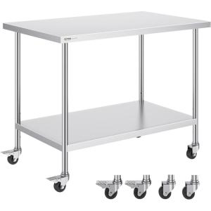 imageVEVOR Stainless Steel Work Table 30 x 48 x 38 Inch with 4 Wheels 3 Adjustable Height Levels Heavy Duty Food Prep Worktable for Commercial Kitchen Restaurant Silver30 x 48 x 38 Inch
