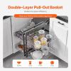 imageVEVOR 3 Tier 6 Shelf Chrome Carbon Steel Kitchen Cabinet Organizer Slide Out Storage Space Saving Silver For 15quot Width Food Jars Cans Cookware Pans MugsFor 15 Width
