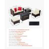 imageVEVOR 6Piece Outdoor Patio Furniture Set Wicker Rattan Outdoor Sectional Conversation Set with 50000BTU Propane Fire Pit Table Cushioned Sofas Coffee Table ampamp Ottoman for Patio Garden Backyard