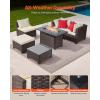 imageVEVOR 6Piece Outdoor Patio Furniture Set Wicker Rattan Outdoor Sectional Conversation Set with 50000BTU Propane Fire Pit Table Cushioned Sofas Coffee Table ampamp Ottoman for Patio Garden Backyard