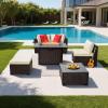 imageVEVOR 6Piece Outdoor Patio Furniture Set Wicker Rattan Outdoor Sectional Conversation Set with 50000BTU Propane Fire Pit Table Cushioned Sofas Coffee Table ampamp Ottoman for Patio Garden Backyard