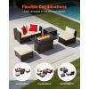 imageVEVOR 6Piece Outdoor Patio Furniture Set Wicker Rattan Outdoor Sectional Conversation Set with 50000BTU Propane Fire Pit Table Cushioned Sofas Coffee Table ampamp Ottoman for Patio Garden Backyard
