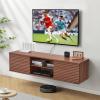 imageVEVOR Floating TV Stand 60quot Wall Mount Entertainment Center with Adjustable Shelf ampamp Sliding Doors 2 Tiers Floating TV Shelf with Storage Cabinet for DVD Player Cable Box Game Console Walnut