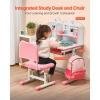 imageVEVOR Kids Study Chair and Desk Set Study Desk and Chair for Kids with Table Lamp Adjustable Height ampamp 040 Tilted Desktop Kids Desk and Chair Children Study Table for Bedroom ampamp Study Room GreyPink