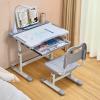 imageVEVOR Kids Study Chair and Desk Set Study Desk and Chair for Kids with Table Lamp Adjustable Height ampamp 040 Tilted Desktop Kids Desk and Chair Children Study Table for Bedroom ampamp Study Room GreyGrey