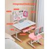 imageVEVOR Kids Study Chair and Desk Set Study Desk and Chair for Kids with Table Lamp Adjustable Height ampamp 040 Tilted Desktop Kids Desk and Chair Children Study Table for Bedroom ampamp Study Room GreyPink