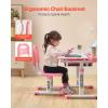 imageVEVOR Kids Study Chair and Desk Set Study Desk and Chair for Kids with Table Lamp Adjustable Height ampamp 040 Tilted Desktop Kids Desk and Chair Children Study Table for Bedroom ampamp Study Room GreyPink
