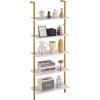 imageVEVOR Ladder Shelf 5Tier Bookshelf 24x118in Open WallMounted Ladder Shelf with Metal FrameStorage Rack Sundries Holder for Kitchen Bedroom Bathroom Living Room BlackWhitegold