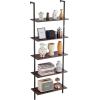 imageVEVOR Ladder Shelf 5Tier Bookshelf 24x118in Open WallMounted Ladder Shelf with Metal FrameStorage Rack Sundries Holder for Kitchen Bedroom Bathroom Living Room BlackBlack