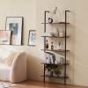 imageVEVOR Ladder Shelf 5Tier Bookshelf 24x118in Open WallMounted Ladder Shelf with Metal FrameStorage Rack Sundries Holder for Kitchen Bedroom Bathroom Living Room BlackBlack