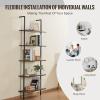 imageVEVOR Ladder Shelf 5Tier Bookshelf 24x118in Open WallMounted Ladder Shelf with Metal FrameStorage Rack Sundries Holder for Kitchen Bedroom Bathroom Living Room BlackBlack