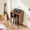 imageVEVOR Record Player Stand 3 Tiers Turntable Stand with Record Storage Vinyl Record Storage Cabinet with Metal Legs for Bedroom Living Room Brown