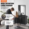 imageVEVOR Salon Storage Cabinet Wall Mounted Barber Salon Station for Hair Stylist Hair Stylist Station Set with 3 Sleeves A Mirror DoubleDoor Cabinet and A Drawer Black