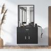 imageVEVOR Salon Storage Cabinet Wall Mounted Barber Salon Station for Hair Stylist Hair Stylist Station Set with 3 Sleeves A Mirror DoubleDoor Cabinet and A Drawer Black