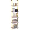 imageVEVOR Ladder Shelf 5Tier Bookshelf 24x118in Open WallMounted Ladder Shelf with Metal FrameStorage Rack Sundries Holder for Kitchen Bedroom Bathroom Living Room BlackWhitegold