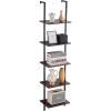 imageVEVOR Ladder Shelf 5Tier Bookshelf 24x118in Open WallMounted Ladder Shelf with Metal FrameStorage Rack Sundries Holder for Kitchen Bedroom Bathroom Living Room BlackBlack