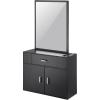 imageVEVOR Salon Storage Cabinet Wall Mounted Barber Salon Station for Hair Stylist Hair Stylist Station Set with 3 Sleeves A Mirror DoubleDoor Cabinet and A Drawer Black